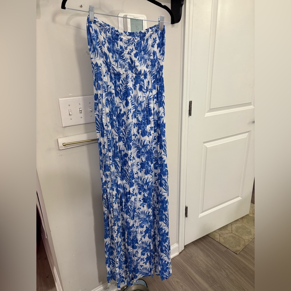 Blue and White Floral Maxi Dress
